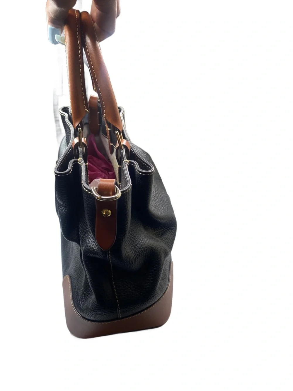 Dooney & Bourke Black and Tan Pebble Leather Satchel with Top Handles